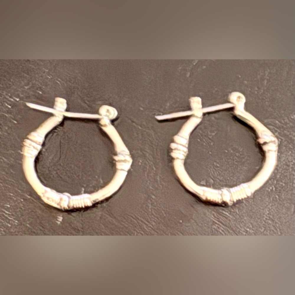 Delicate Textured Hoop Earrings - Silver Tone